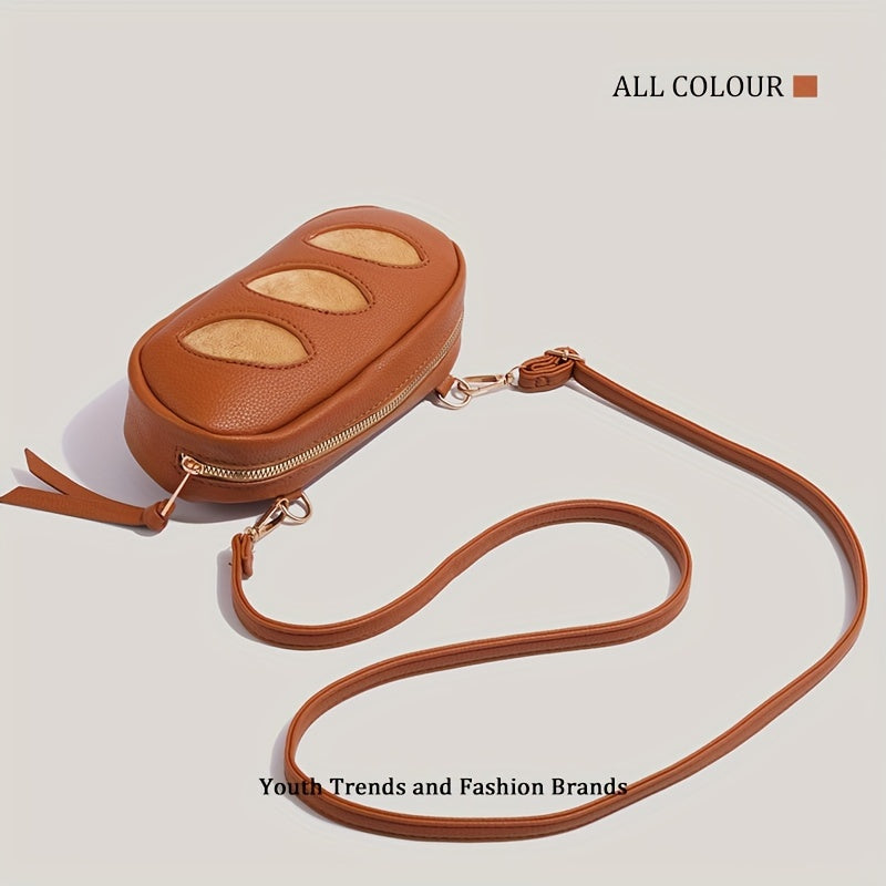 Baguette Bread Crossbody Bag - Cute PU Leather Shoulder Bag with Adjustable Strap, Multifunctional Commuter Purse