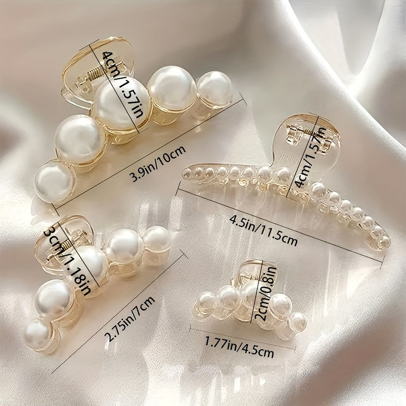4-Pack Elegant Pearl Hair Clips for Women – Medium Strong-Grip Plastic Hairpins