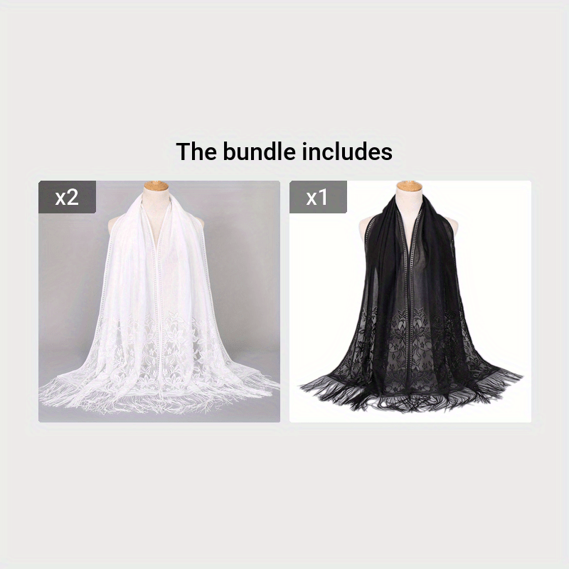 Lace Bridal Shawl – Embroidered Wedding Scarf with Tassels, Windproof Head Wrap & Church Veil