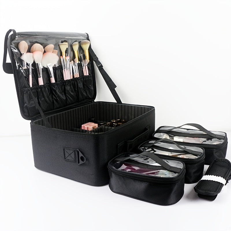 Professional Makeup Case - Large Capacity Multi-Layer Cosmetic Organizer with Adjustable Dividers, Durable Nylon & Zipper Closure