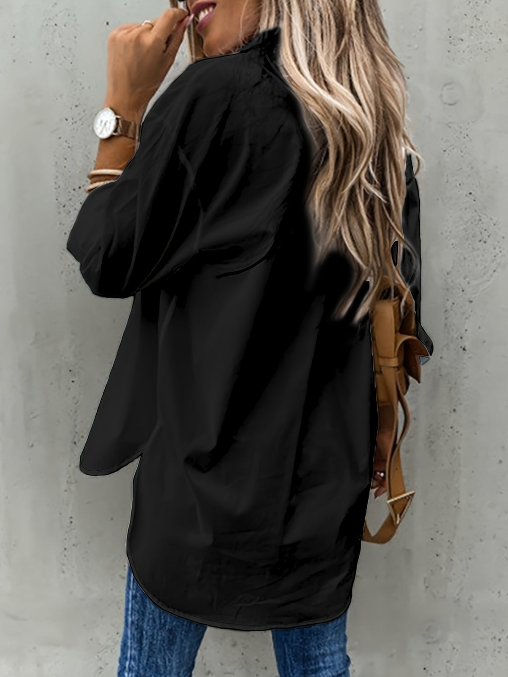 Women's Button-Front Collared Long Sleeve Shirt — Solid Casual Office Blouse