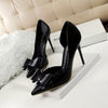 Women's Bowknot Stiletto Heels - Pointed Toe Side Cutout Slip-On Dress Pumps