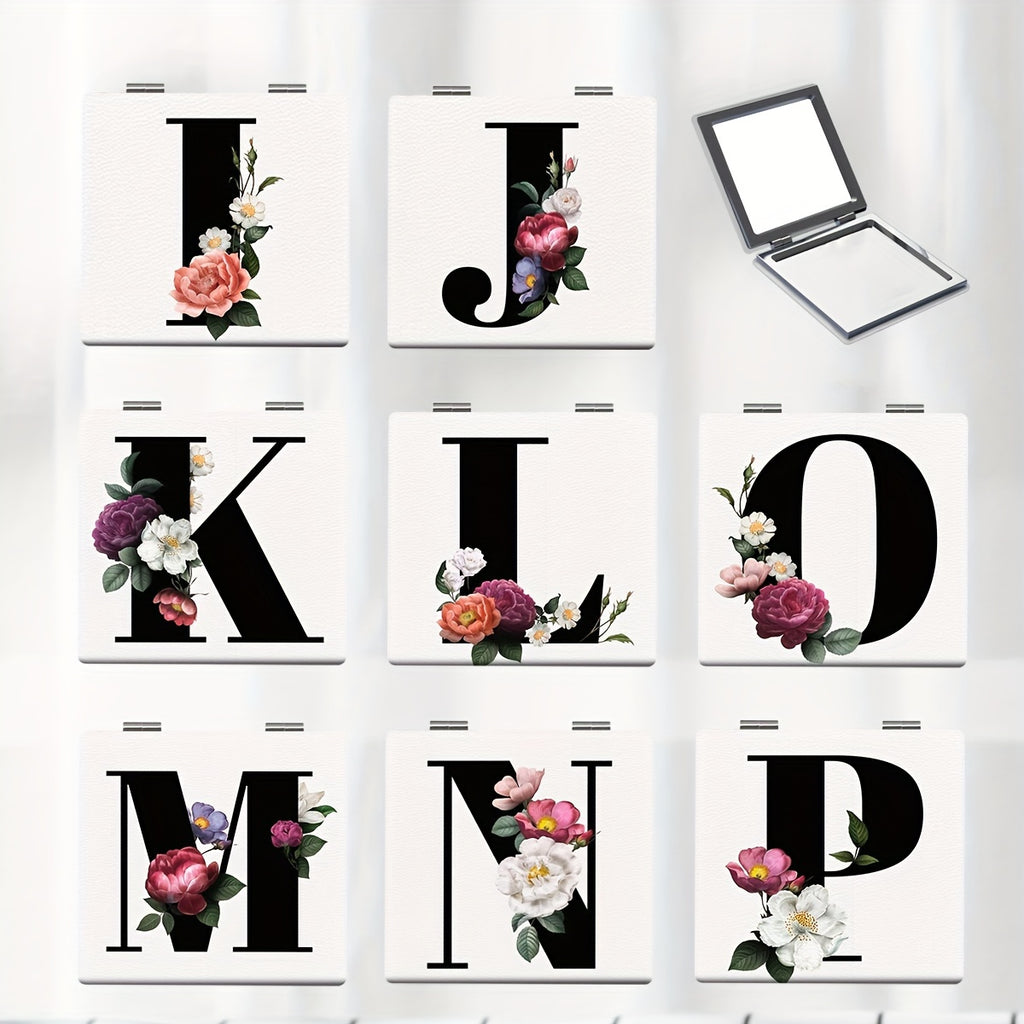 Alphabet Folding Handheld Makeup Mirror for Women & Girls - Floral & Heart Cutout Portable Vanity Mirror A-Z