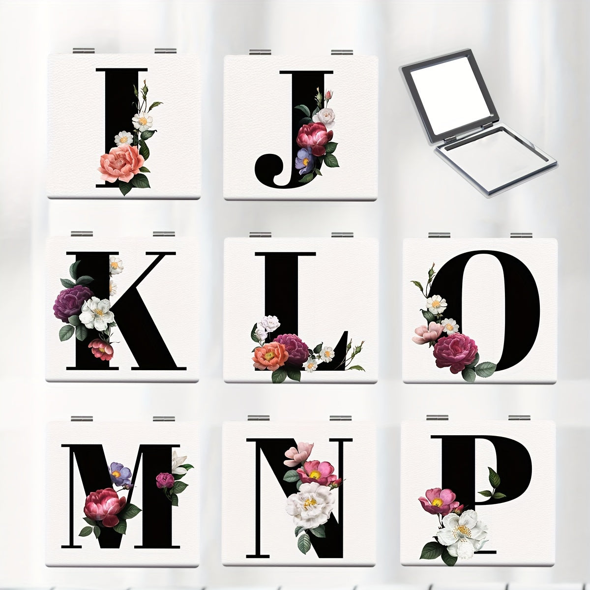 Alphabet Folding Handheld Makeup Mirror for Women & Girls - Floral & Heart Cutout Portable Vanity Mirror A-Z