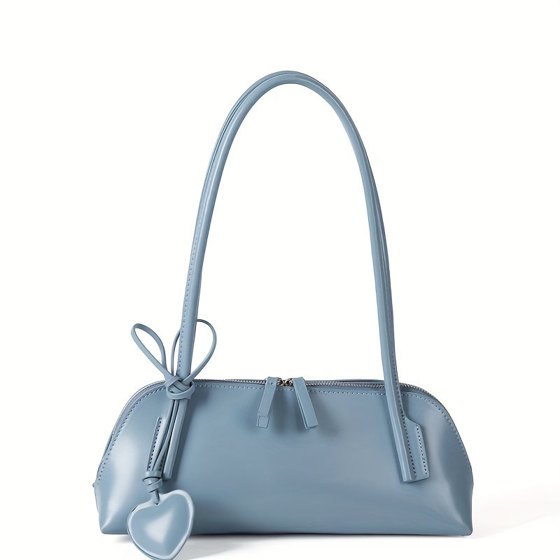 Heart Charm Large Capacity Baguette Shoulder Bag - PU Handbag for Women