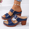 Women's Platform Slip-On Sandals, Chunky Block Heel, Soft PU Sole, Ankle-Strap Open Toe