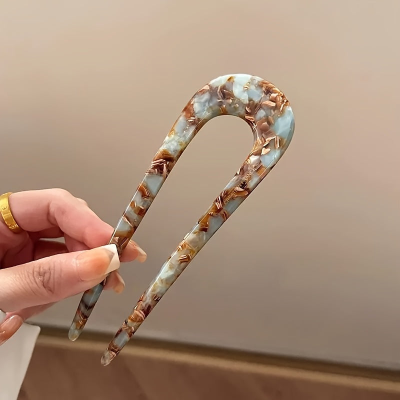 Elegant Vintage U-Shaped Acetate Hairpin — Valentine's Day Hair Clip for Women & Teens