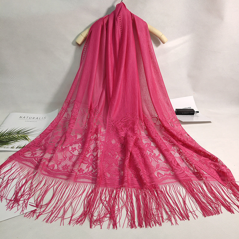 Lightweight Fringe Shawl Wrap for Women — Solid Floral Lace Evening Scarf for Weddings & Parties