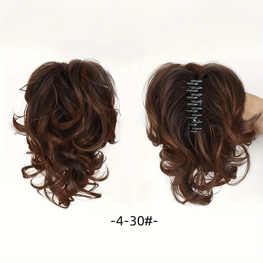 Wavy Short Clip-In Ponytail for Women - Voluminous Clip-In Bun with Adjustable Wires, Heat-Resistant Fiber