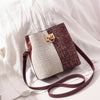 Women's Two-Tone Faux Leather Small Crossbody Bucket Bag – Detachable Strap, Zipper Closure, Metallic Buckle – Red / Blue / Black