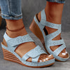 Women's Summer Open-Toe Wedge Sandals - Ankle Strap Platform Beach Sandals with PU Sole & Faux Upper