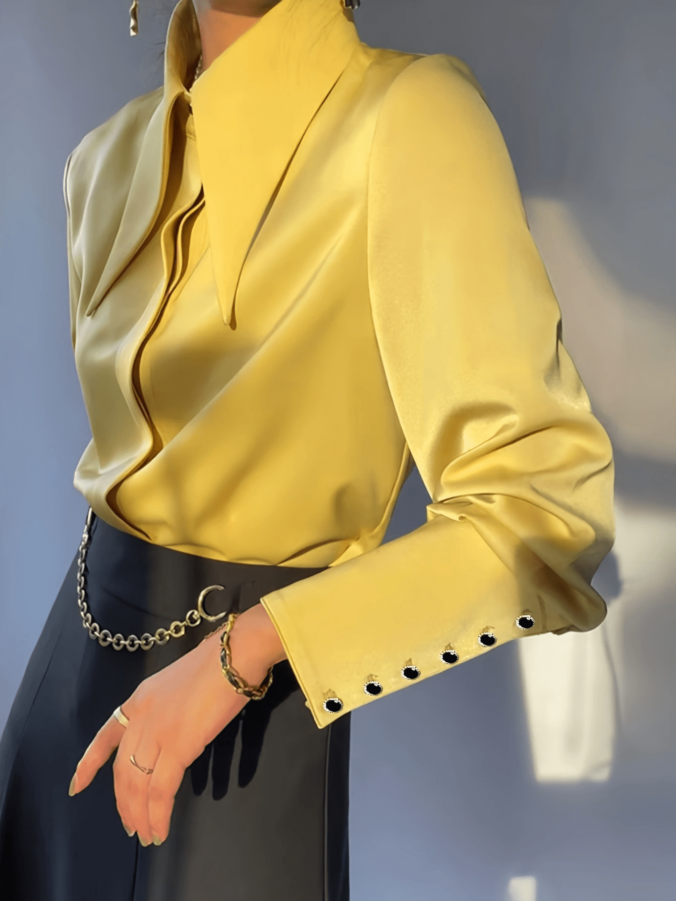 Women's Lapel Long Sleeve Casual Shirt - Button Front Solid Color Polyester Blouse