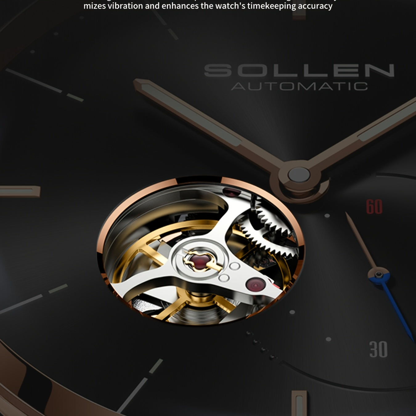 SOLLEN Automatic Mechanical Unisex Watch – Stainless Steel Round Case, Black Dial, Luminous Hands, Business Casual