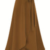 Plus Size Cotton Midi Skirt — High-Waist Slit with Side Knot, Slight Stretch, Machine-Washable