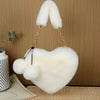 Faux Fur Heart-Shaped Crossbody Bag with Chain Strap – Solid Color Plush Women's Shoulder Bag with Zipper Closure