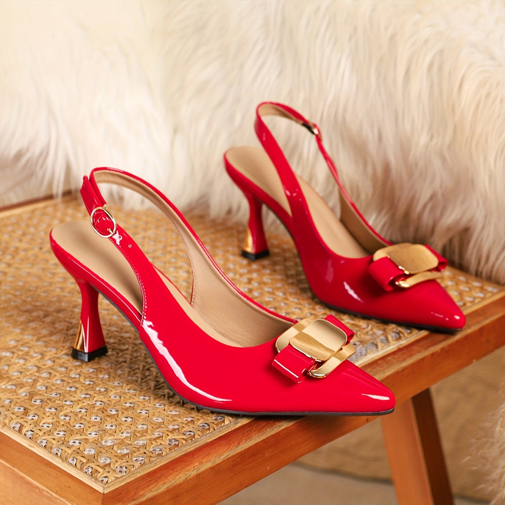 Elegant French Pointed-Toe High Heel Ankle-Strap Sandals for Women - Buckle Party & Casual Heels in Red, Orange, Black, Beige & White