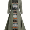 Long-Sleeve Ribbed Knit Dress with Square Neck - A-Line Fall Winter Commuter Dress