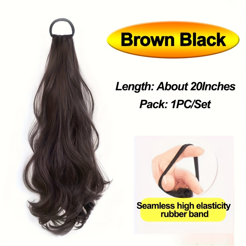 20" (50 cm) Heat-Resistant Synthetic Ponytail Extension — Voluminous Layered Loose Waves with Non-Slip Band, Natural-Looking Light Beige for Women