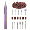 Portable USB Rechargeable Electric Nail Grinder Kit — Variable Speed Nail File for Acrylic & Gel Nails with 11 Interchangeable Heads