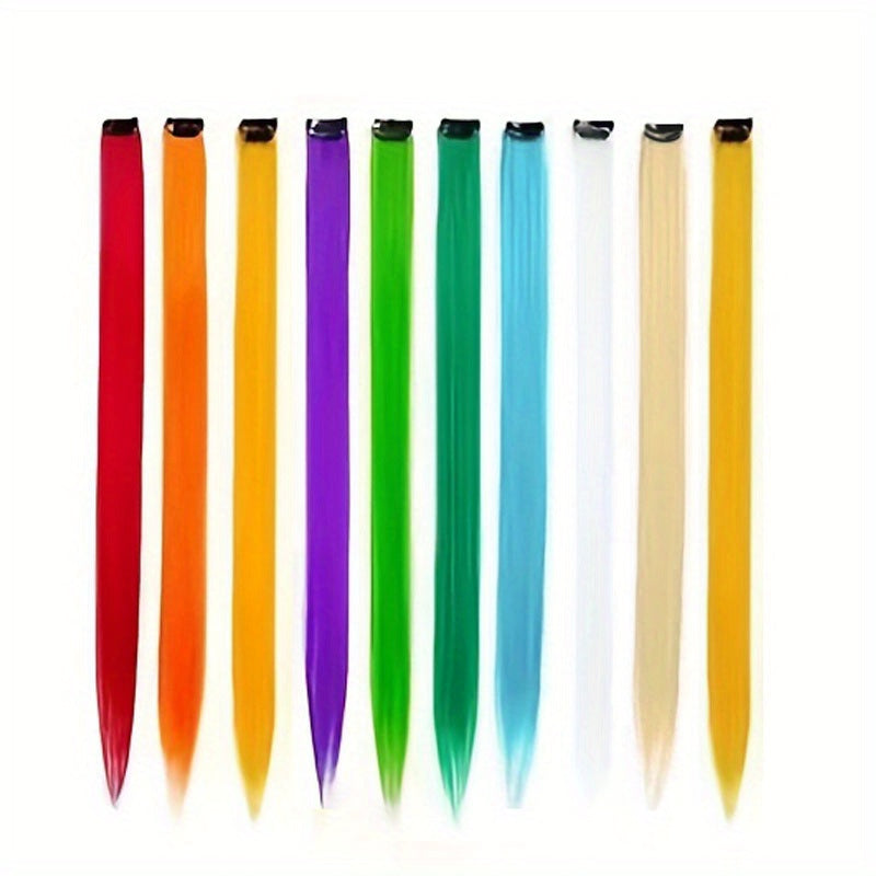 10-Pack 18-Inch (45 cm) Clip-In Hair Extensions — Straight Multicolor Highlights, Heat-Resistant Synthetic Clip-On Strands