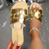 Women's Large-Size Open-Toe Hollow Flat Slip-On Sandals Comfortable Casual Beach & Outdoor Shoes