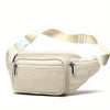 Genuine Top-Grain Leather Waist & Crossbody Pack — Adjustable Zipper Belt Bag with Gold-Tone Hardware (Black/White)