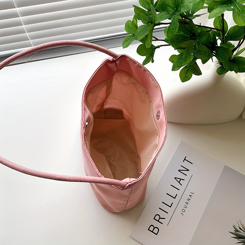 Women's Nylon Underarm Crossbody Bucket Bag – Embroidered Single Shoulder Handbag (Black, White)