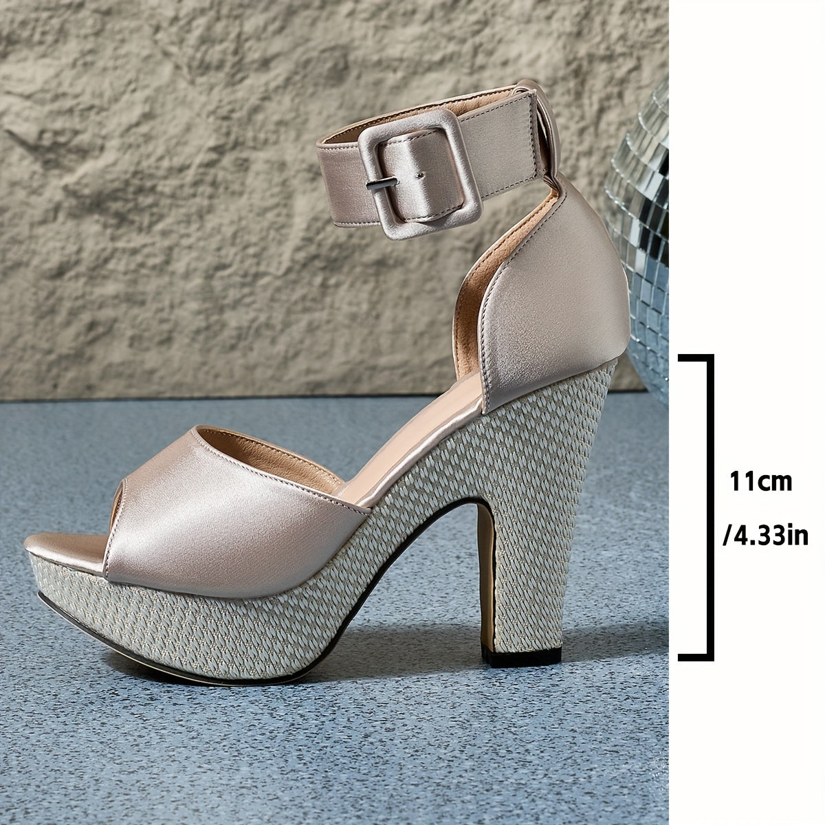 Women's Satin Peep-Toe Platform Chunky High Heels with Buckle Ankle Strap, Comfortable Travel & Shopping Pumps