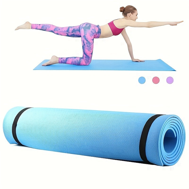 4mm High-Density EVA Yoga Mat with Carrying Strap – Lightweight Thick Cushioned Exercise Mat for Yoga, Pilates & Home Gym (Pink, Purple, Blue)