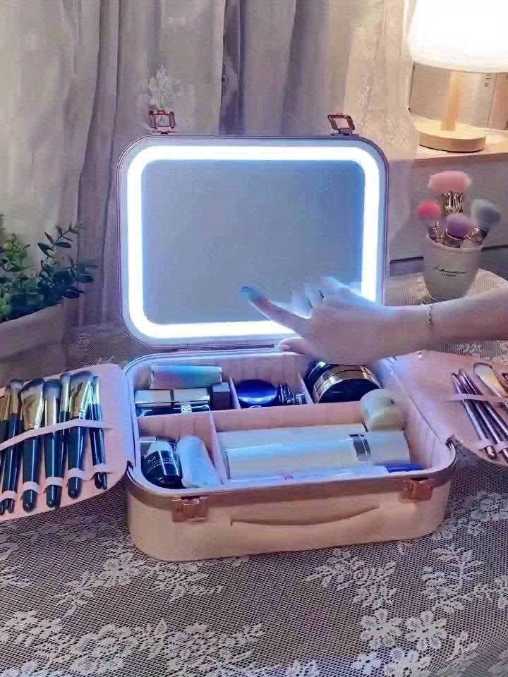 LED Lighted Rechargeable Travel Makeup Train Case with Mirror — Cosmetic Organizer for Women, USB Charging, 2000mAh