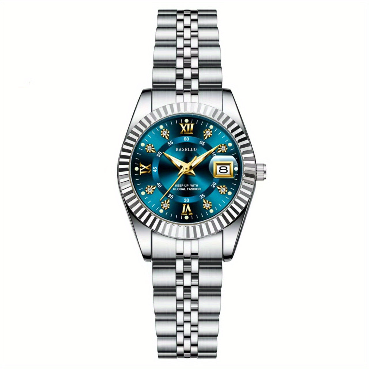 Elegant Women's Mechanical Watch - Gold Stainless Steel Band, Blue Dial, Boho World-Time Wristwatch, Ideal Gift