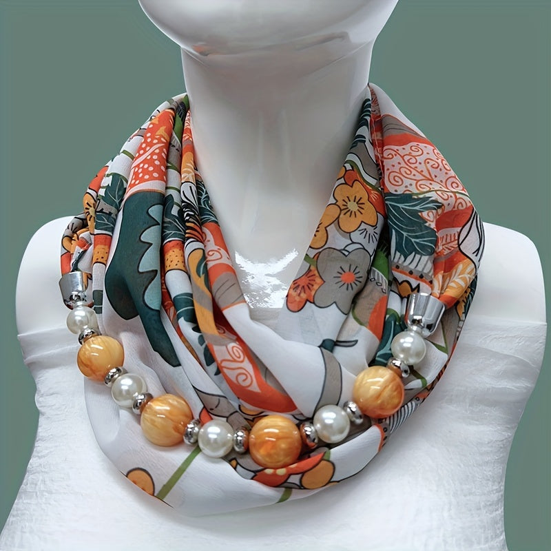 Beaded Chiffon Shawl Neck Warmer - Elegant Decorative Scarf for Evening & Going Out