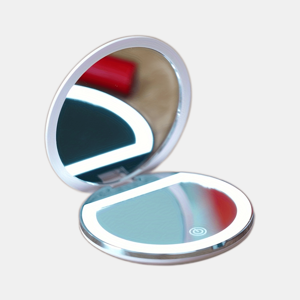 LED Travel Makeup Mirror - Lighted Double-Sided Compact with 2X & 5X Magnification, USB Rechargeable Foldable Handheld for Purse & Pocket