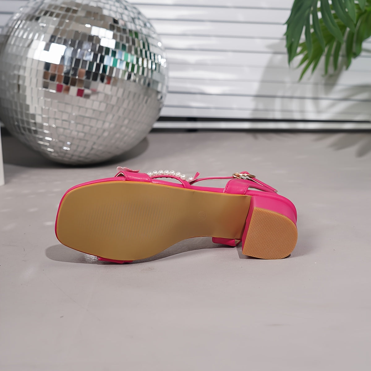 Women's Pearl Embellished Block Heel Sandals – Ankle Strap Open Toe Mid Heel Party & Formal Shoes
