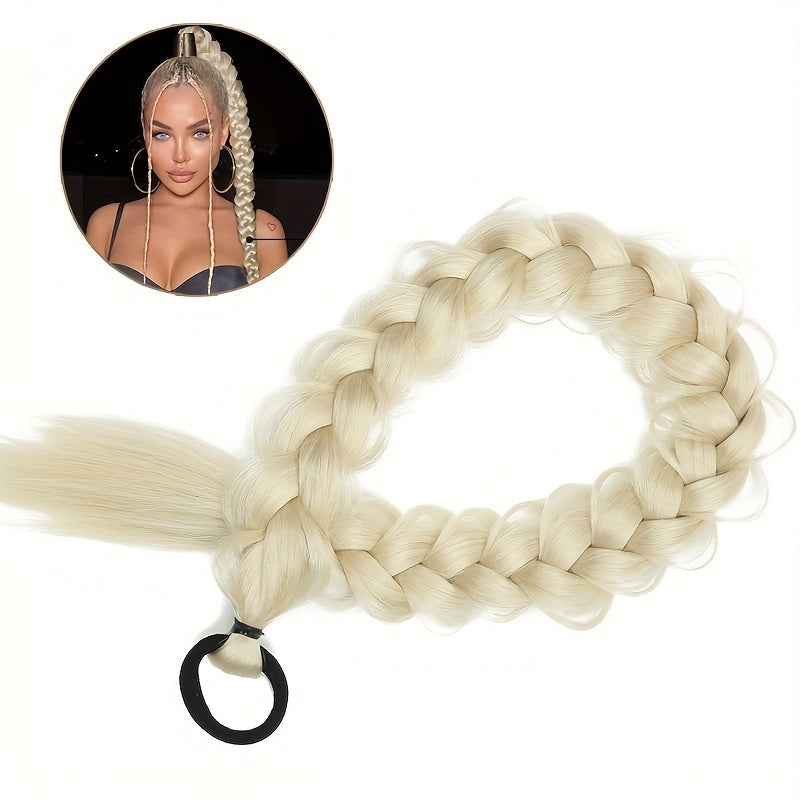 24-Inch (61 cm) Blonde Braided Ponytail Extension with Elastic Band - Heat-Resistant Synthetic Hair