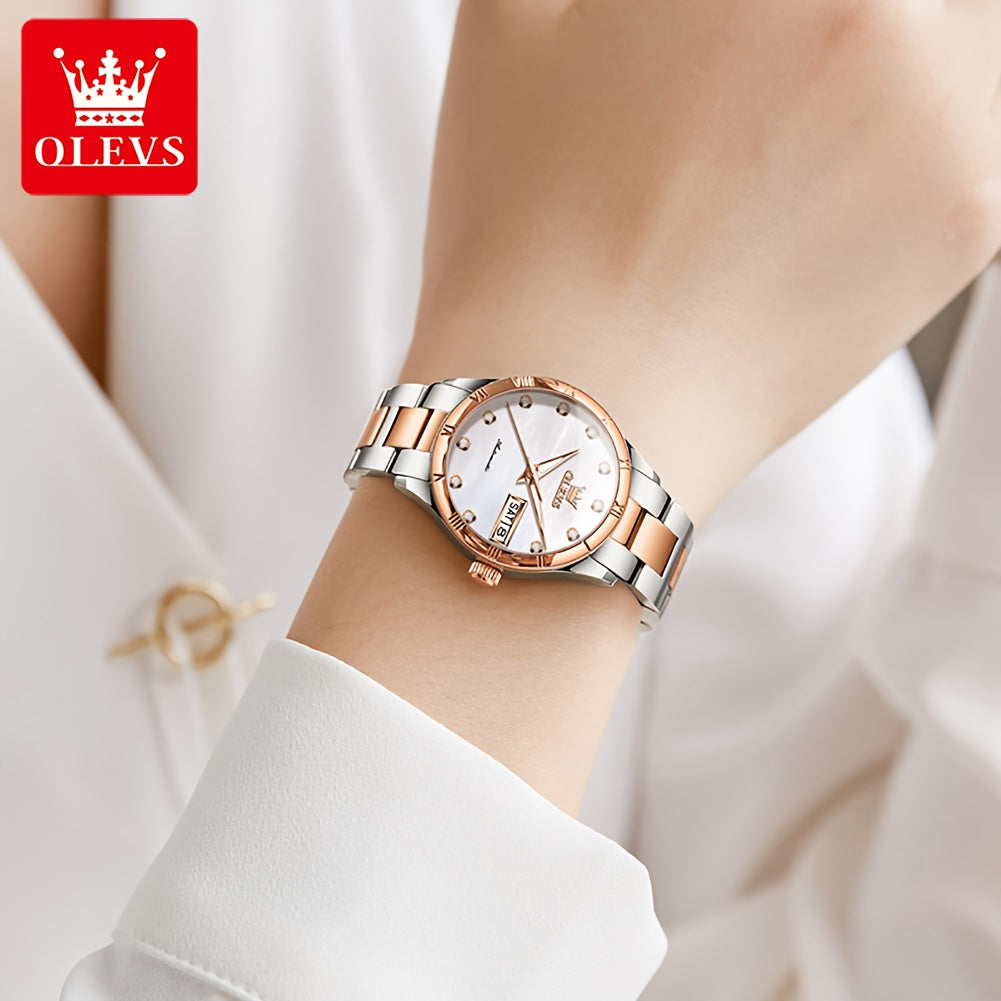 OLEVS Women's Stainless Steel Automatic Mechanical Watch - Vintage Analog Bracelet with Luminous Hands