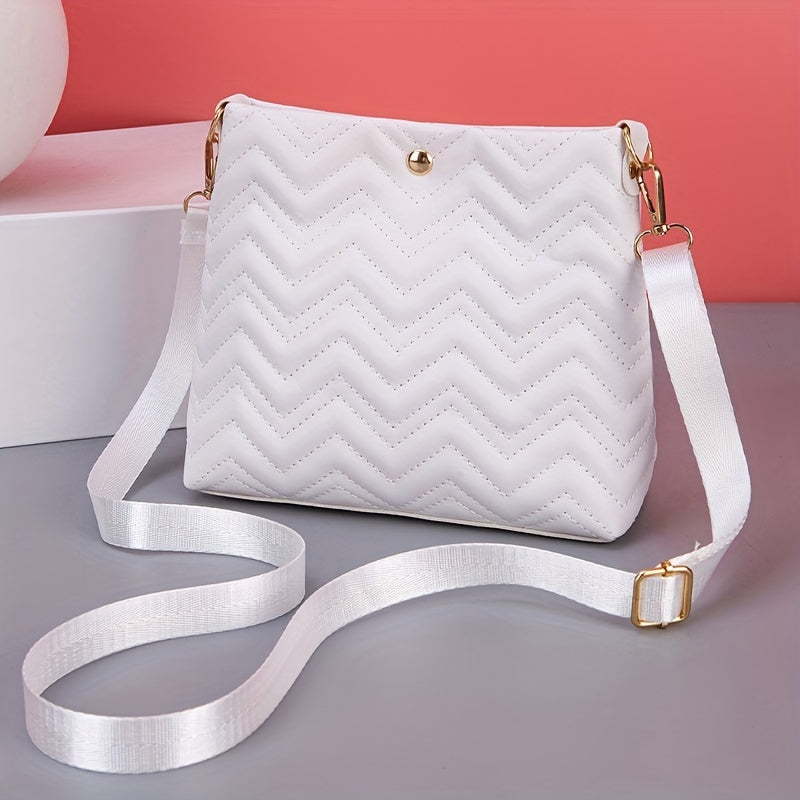 Wave Quilted Mini Bucket Crossbody Bag - Women's Trendy Shoulder Handbag & Purse