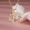 Gold & White Cubic Zirconia Heart-Shaped Rose Letter Pendant Necklace for Women, Valentine's Gift