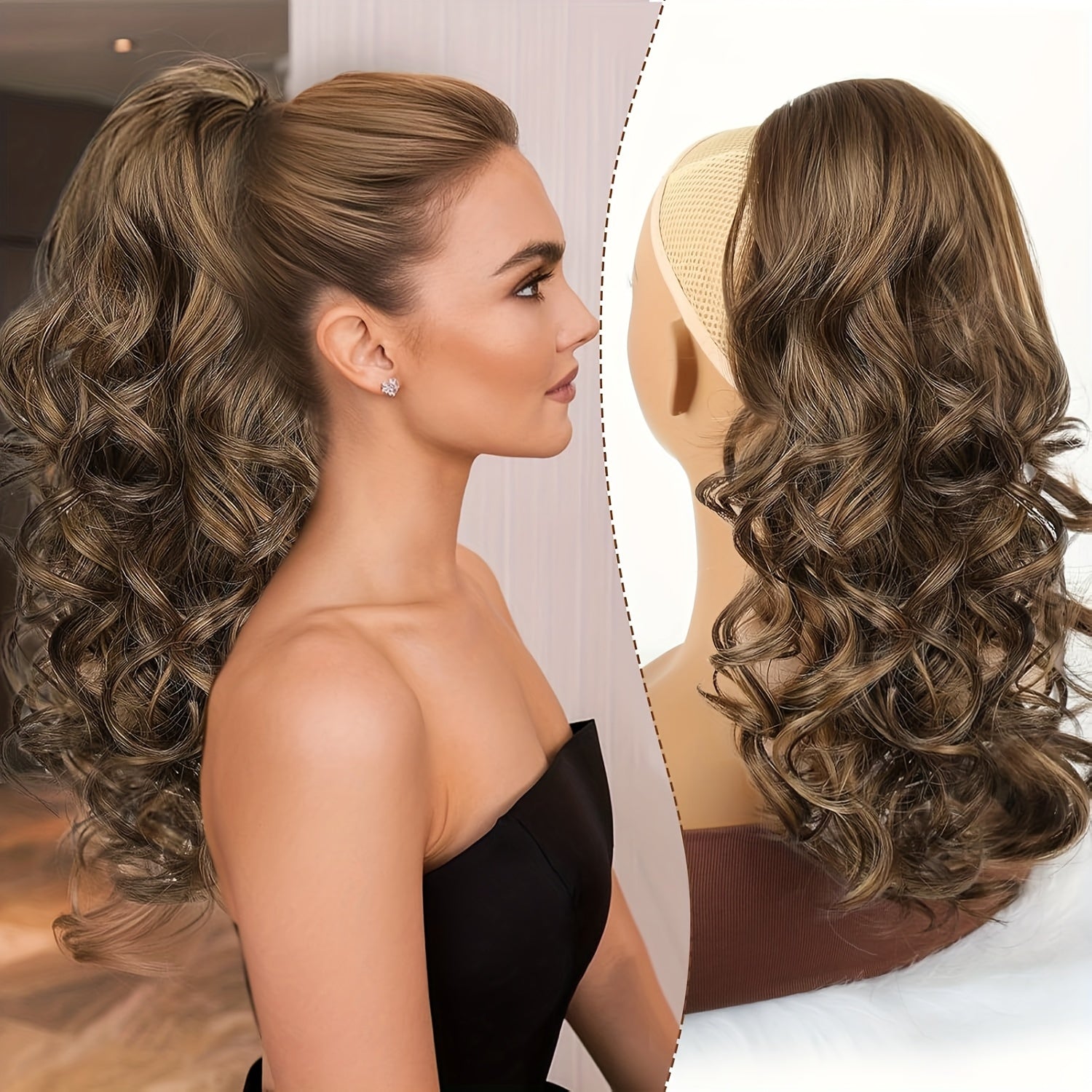 18-Inch (45 cm) Wavy Curly Claw Clip-In Ponytail Extension - Heat-Resistant Synthetic Hairpiece for Women, Clip-On Layered Ponytail for Daily & Party Wear