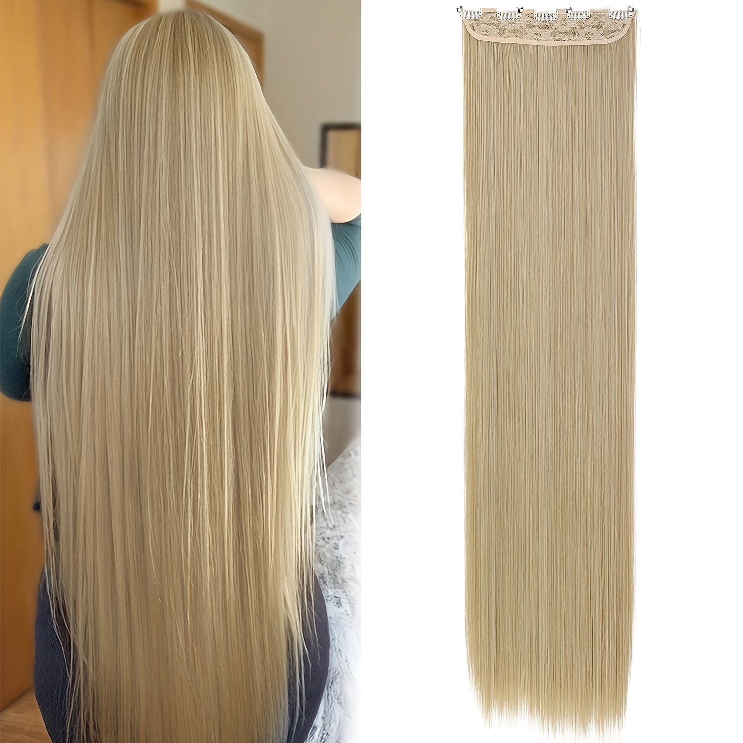 Long Straight Clip-In Hair Extension for Women – One-Piece Synthetic Ponytail Hairpiece, Seamless Natural-Looking Claw Clip