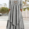 Green Long Sleeve Midi Dress with Heart Ring Detail, Asymmetrical Hem, Soft Knit Polyester