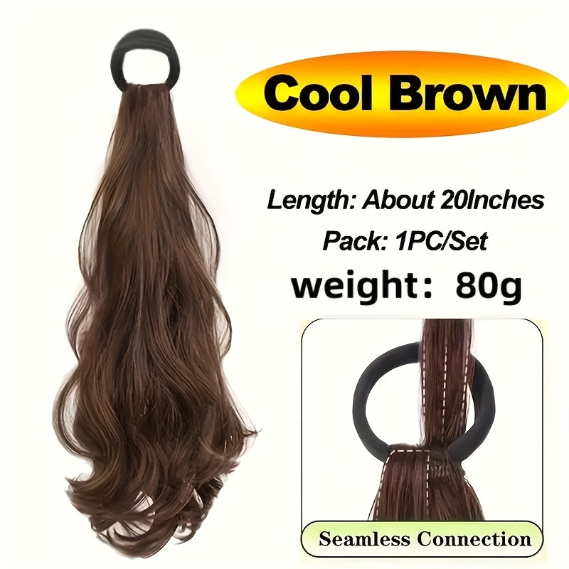 20-Inch (50 cm) Loose Wave Synthetic Ponytail Extension — Heat-Resistant Fiber with Non-Slip Rubber Band Low-Tie, Natural Layered Look for Women