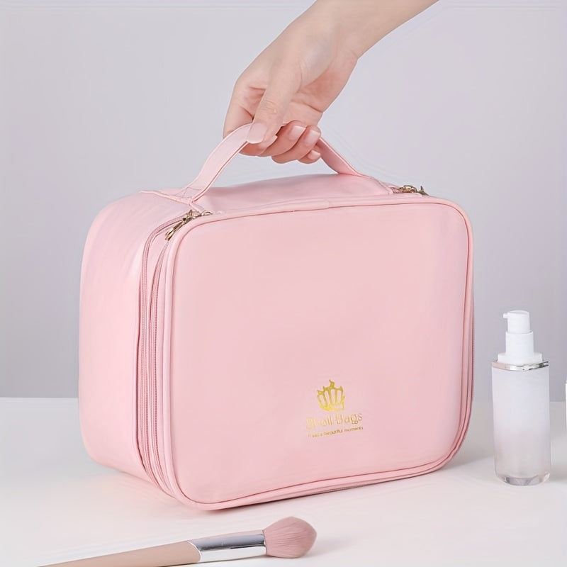 Double-Layer PU Large Capacity Travel Makeup Bag Portable Toiletry Cosmetic Organizer