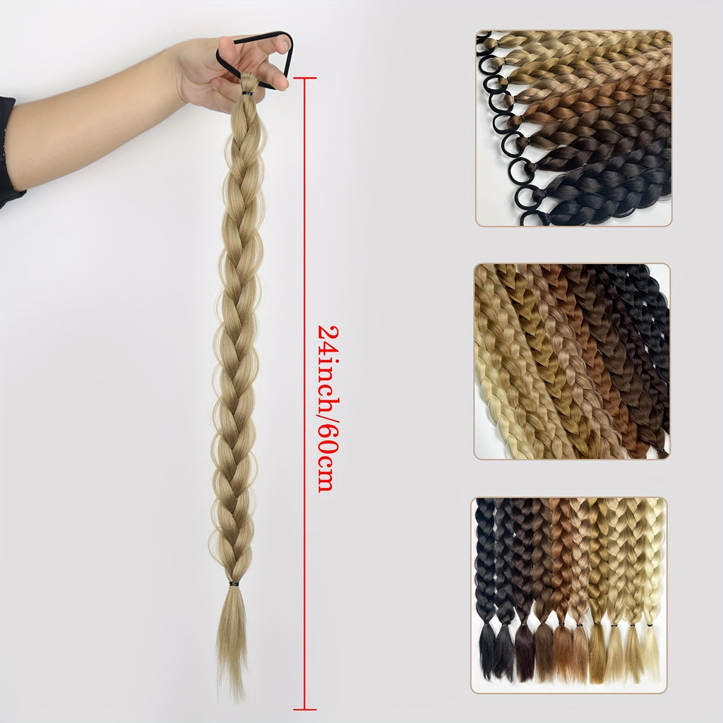 Long Braided Ponytail Extension with Elastic Tie - Heat-Resistant Synthetic Hair for Women, Wrap-Around Ponytail for Daily & Party