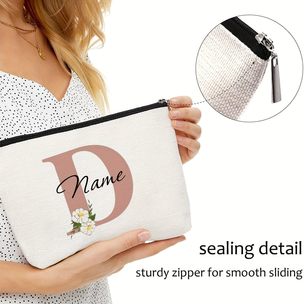 Customizable Floral Makeup Bag - Foldable Polyester Cosmetic Pouch for Travel, Zippered Toiletry Organizer, Machine Washable, Ideal Bachelorette Gift