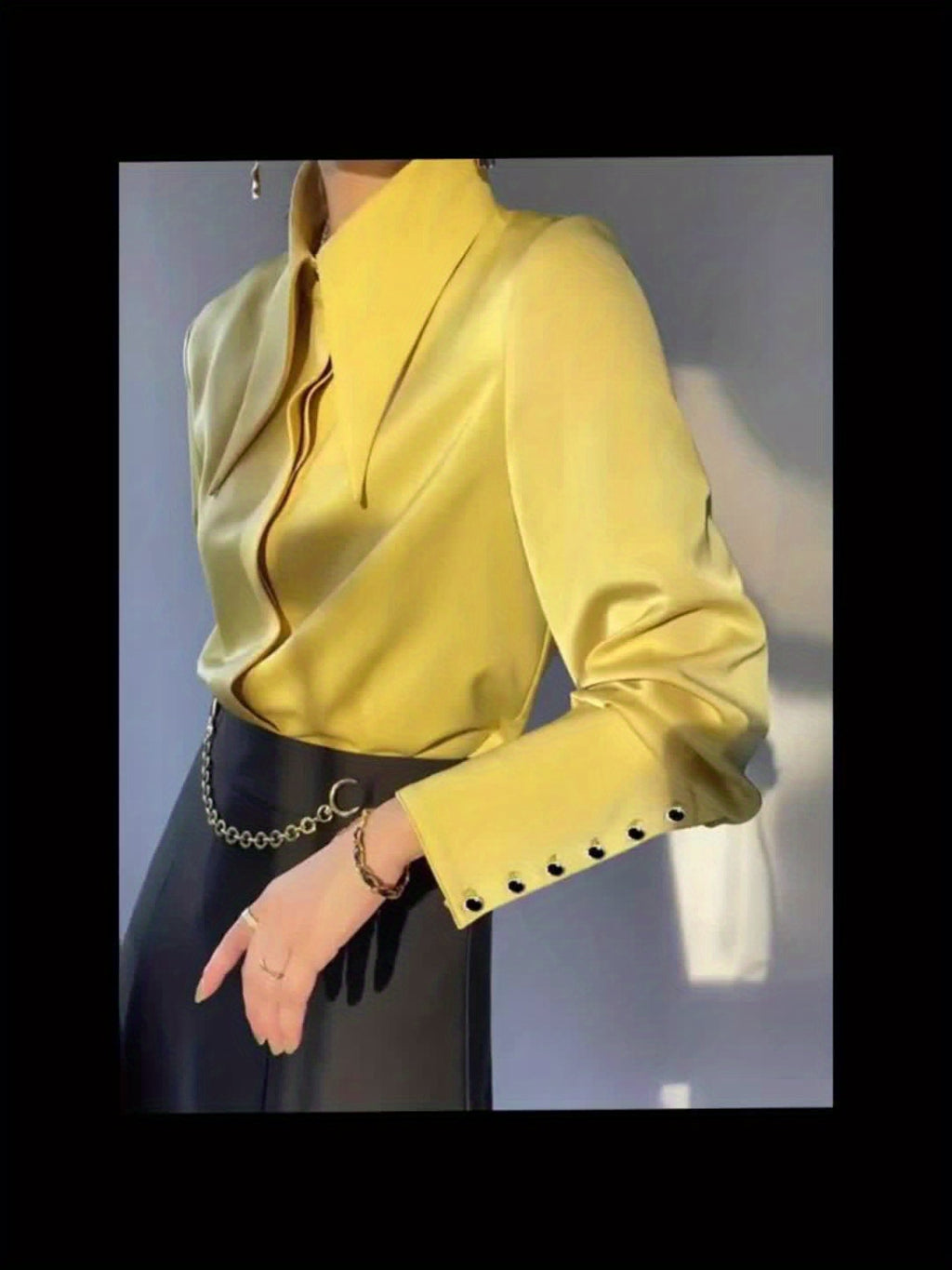 Women's Lapel Long Sleeve Casual Shirt - Button Front Solid Color Polyester Blouse