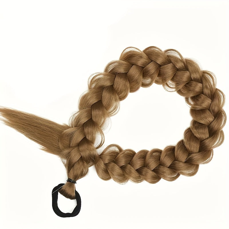 24-Inch (61 cm) Blonde Braided Ponytail Extension with Elastic Band - Heat-Resistant Synthetic Hair