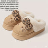 Cozy Fleece-Lined Women's Slip-On Slippers - Non-Slip Thick EVA Sole, Soft Fabric Upper, Cute Cartoon Indoor House Shoes, All-Season