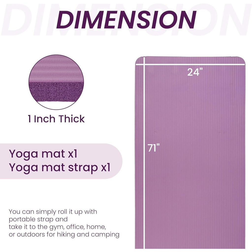 BalanceFrom 1" (25 mm) Extra Thick Yoga Mat - 71 in x 24 in (180 x 61 cm) High-Density Non-Slip Pilates & Exercise Mat with Carry Strap