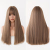 22-Inch (56 cm) Long Straight Synthetic Wig with Bangs – High-Density Heat-Resistant Brown Hair for Women, Beginner-Friendly